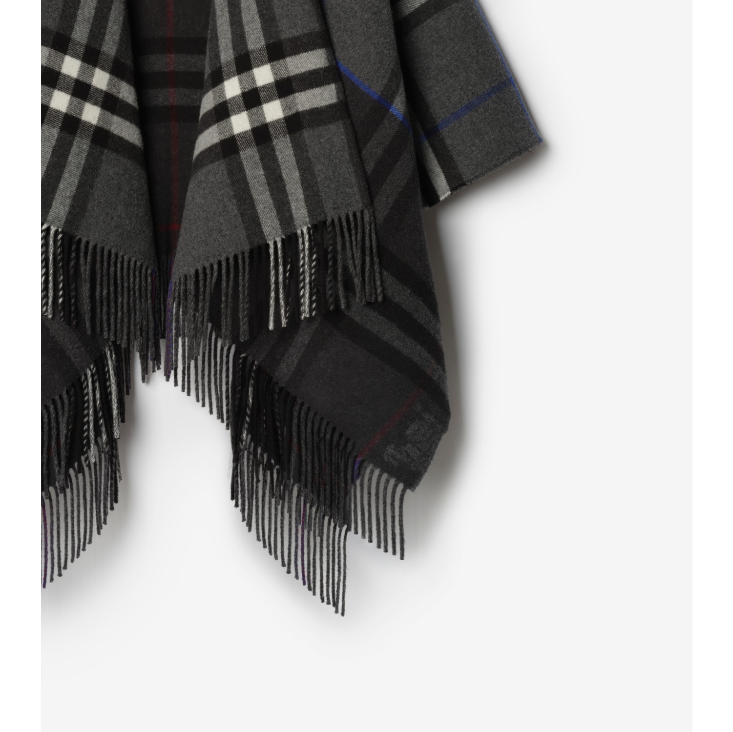 对比感格纹羊绒羊毛混纺斗篷