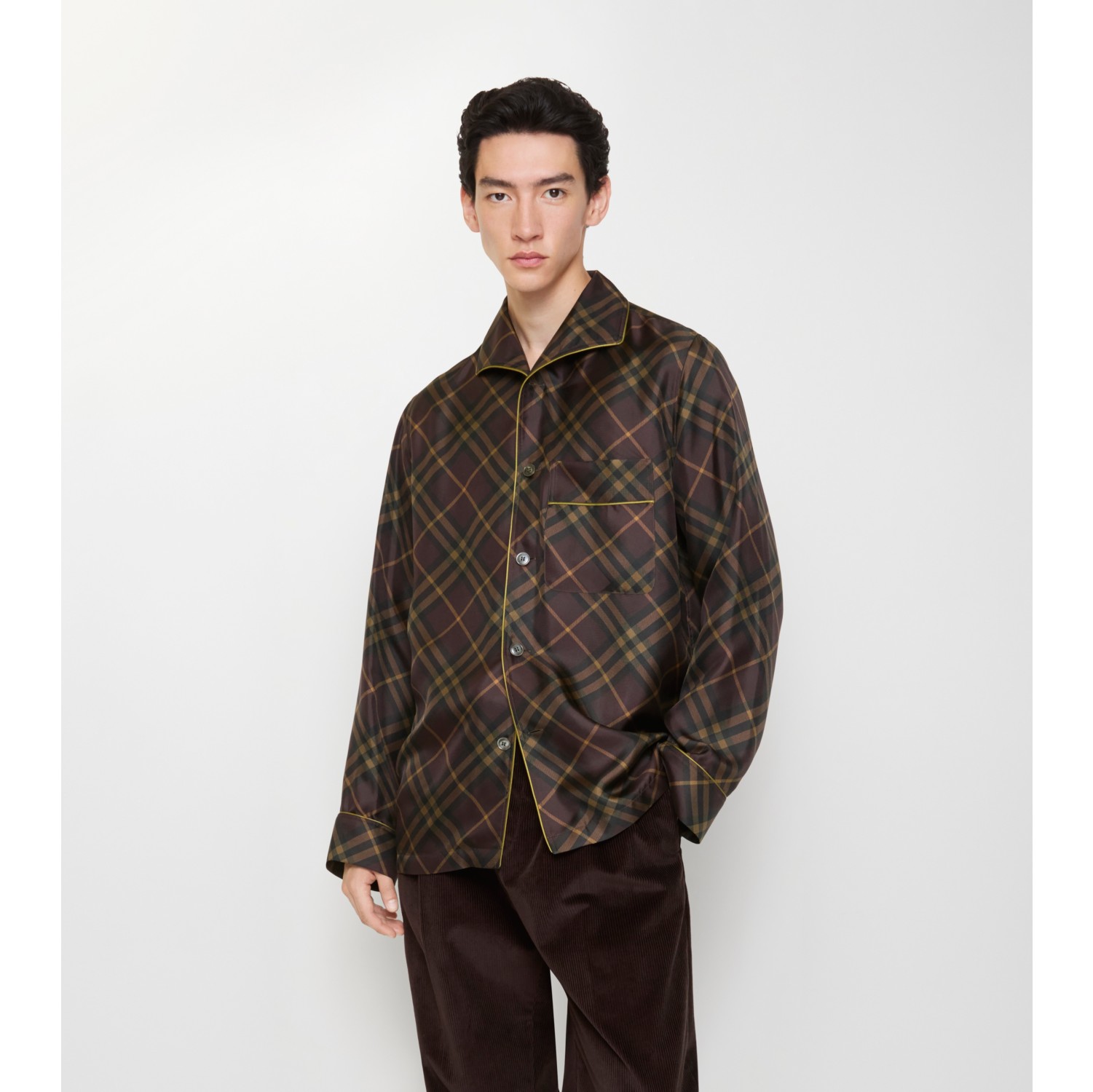 格纹丝质睡衣式衬衫