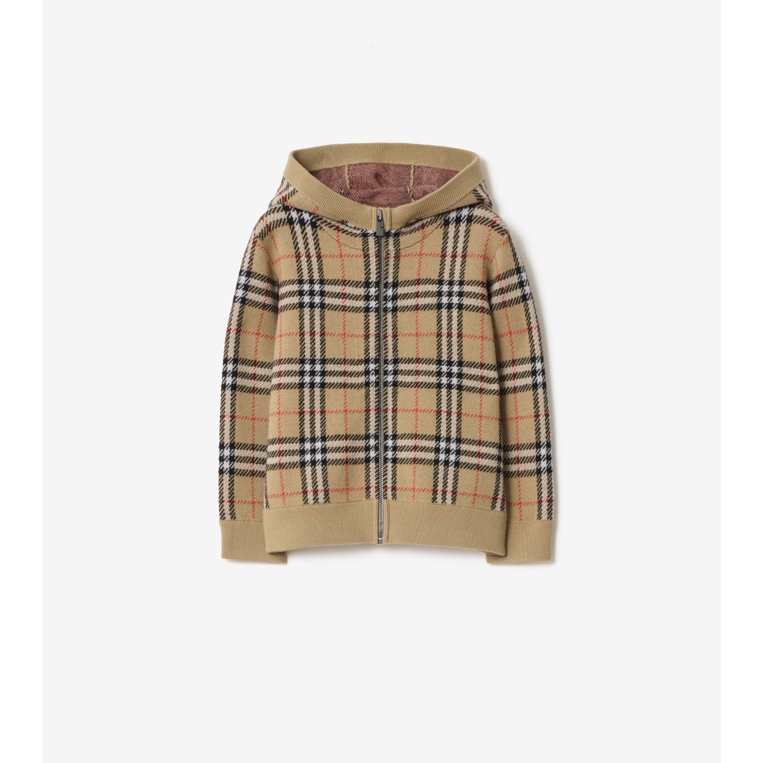 格纹羊毛拉链连帽衫