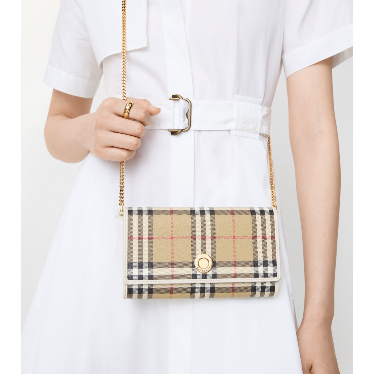 格纹链条肩背带钱夹