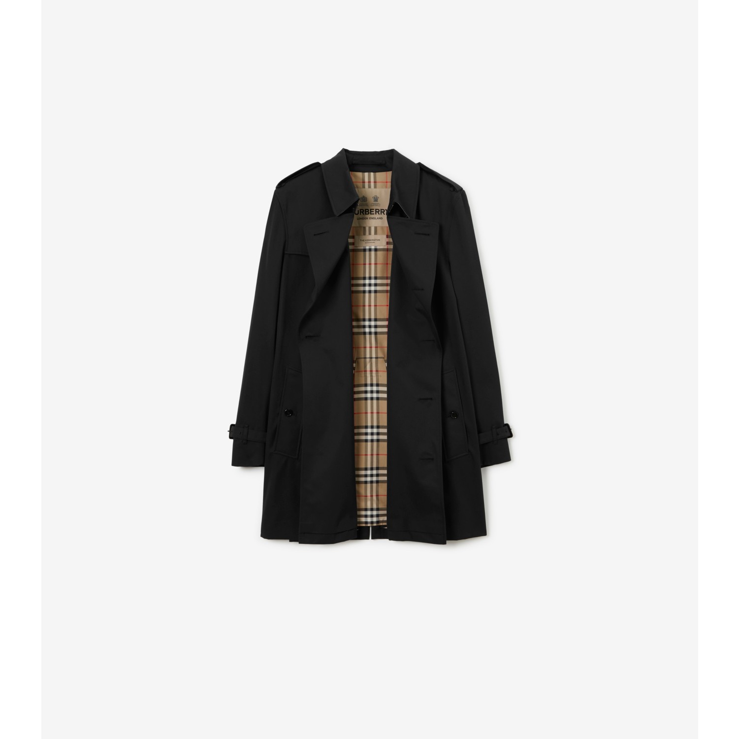 肯辛顿版型 – 短款 Heritage Trench 风衣 (黑色) - 男士, 棉质嘎巴甸 | Burberry® 博柏利官网