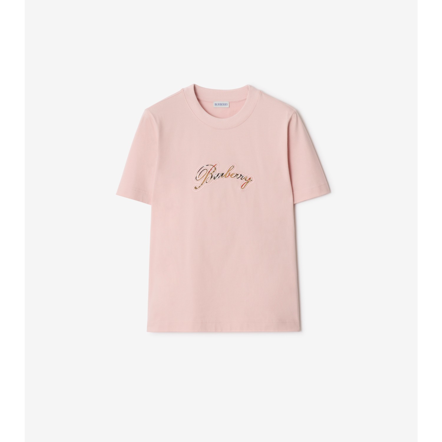 格纹草书风格徽标装饰棉质 T 恤衫