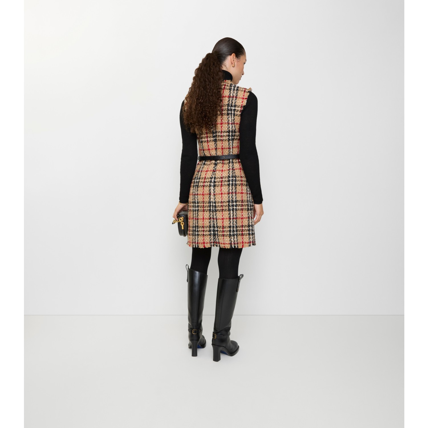 格纹羊毛混纺花呢连衣裙