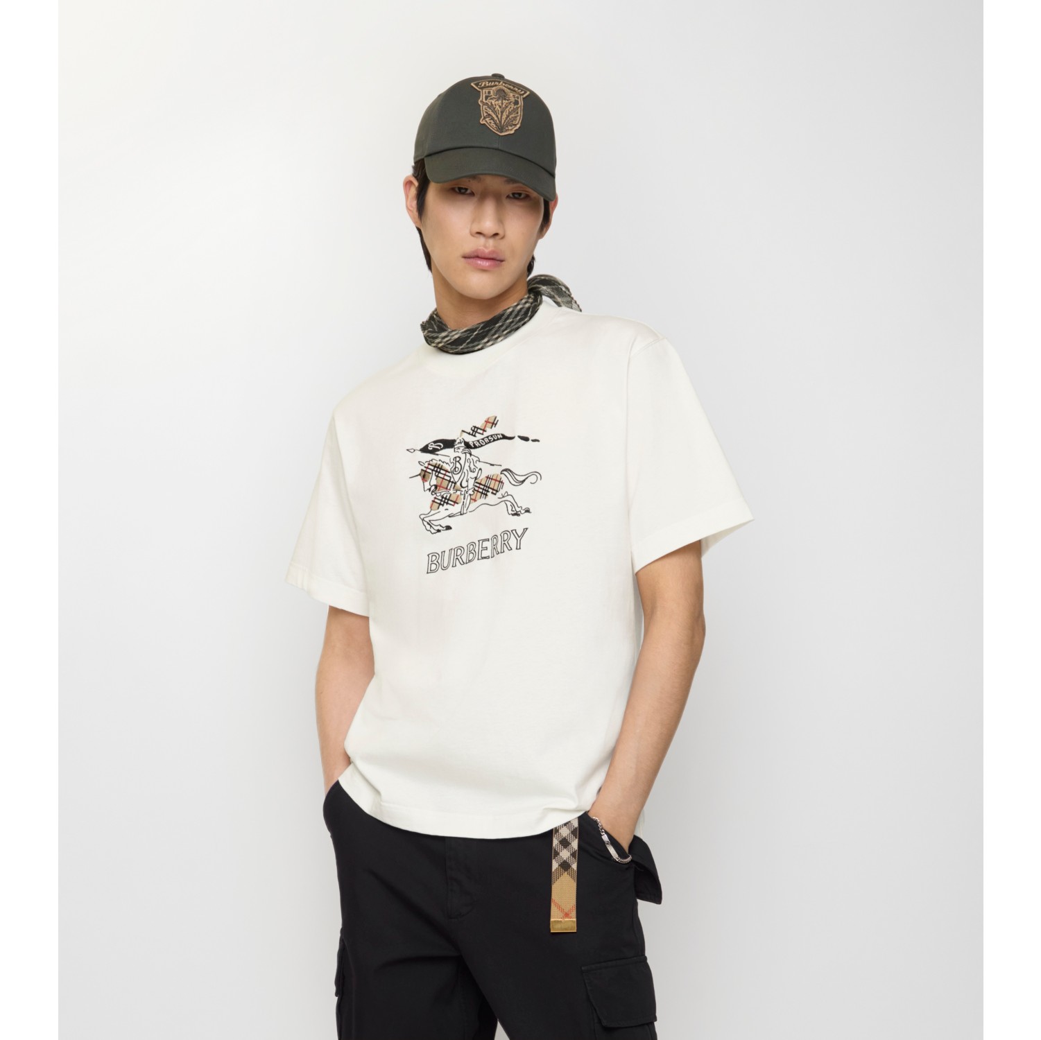 素描马术骑士徽标棉质 T 恤衫