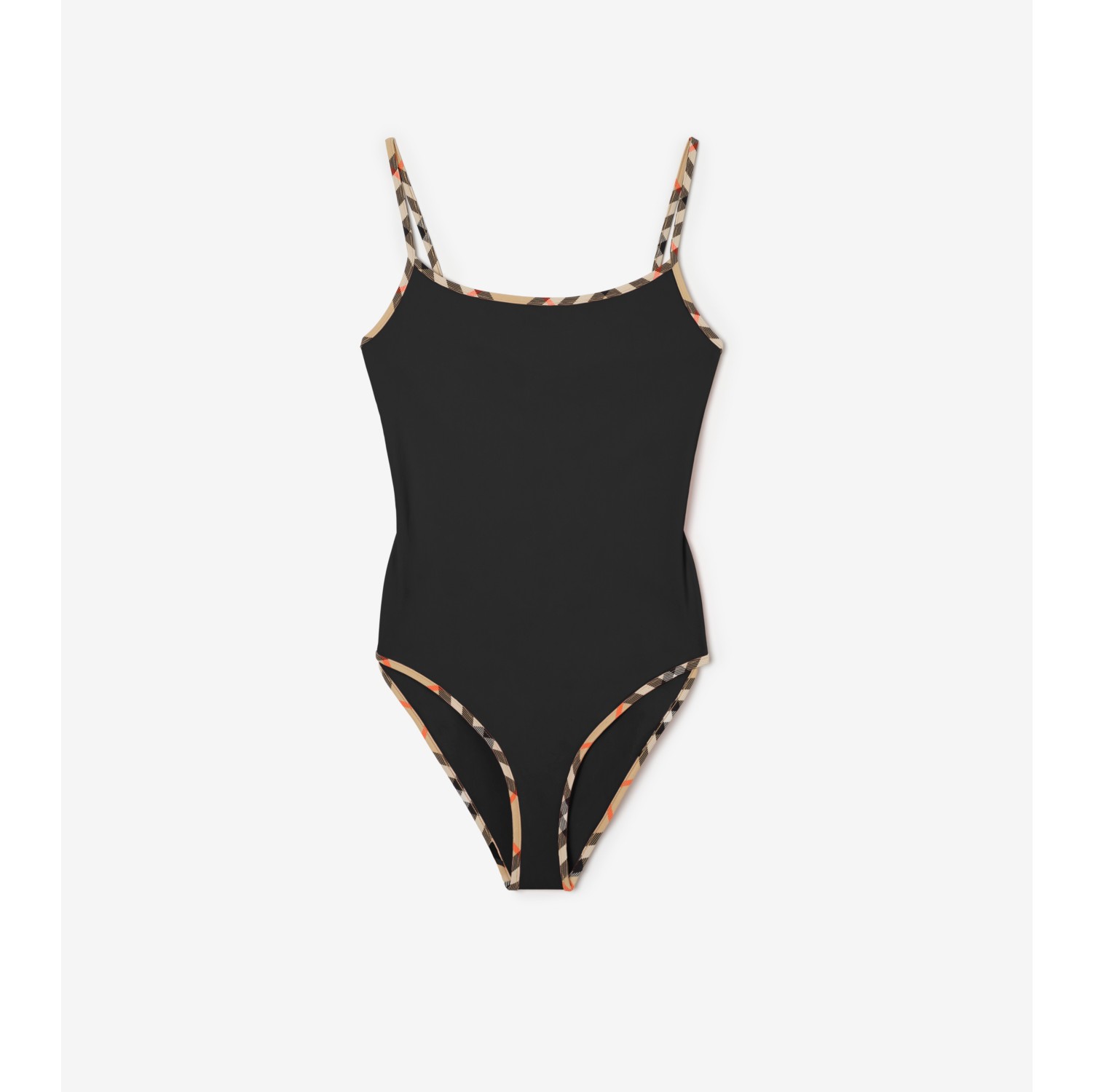 格纹饰边泳衣