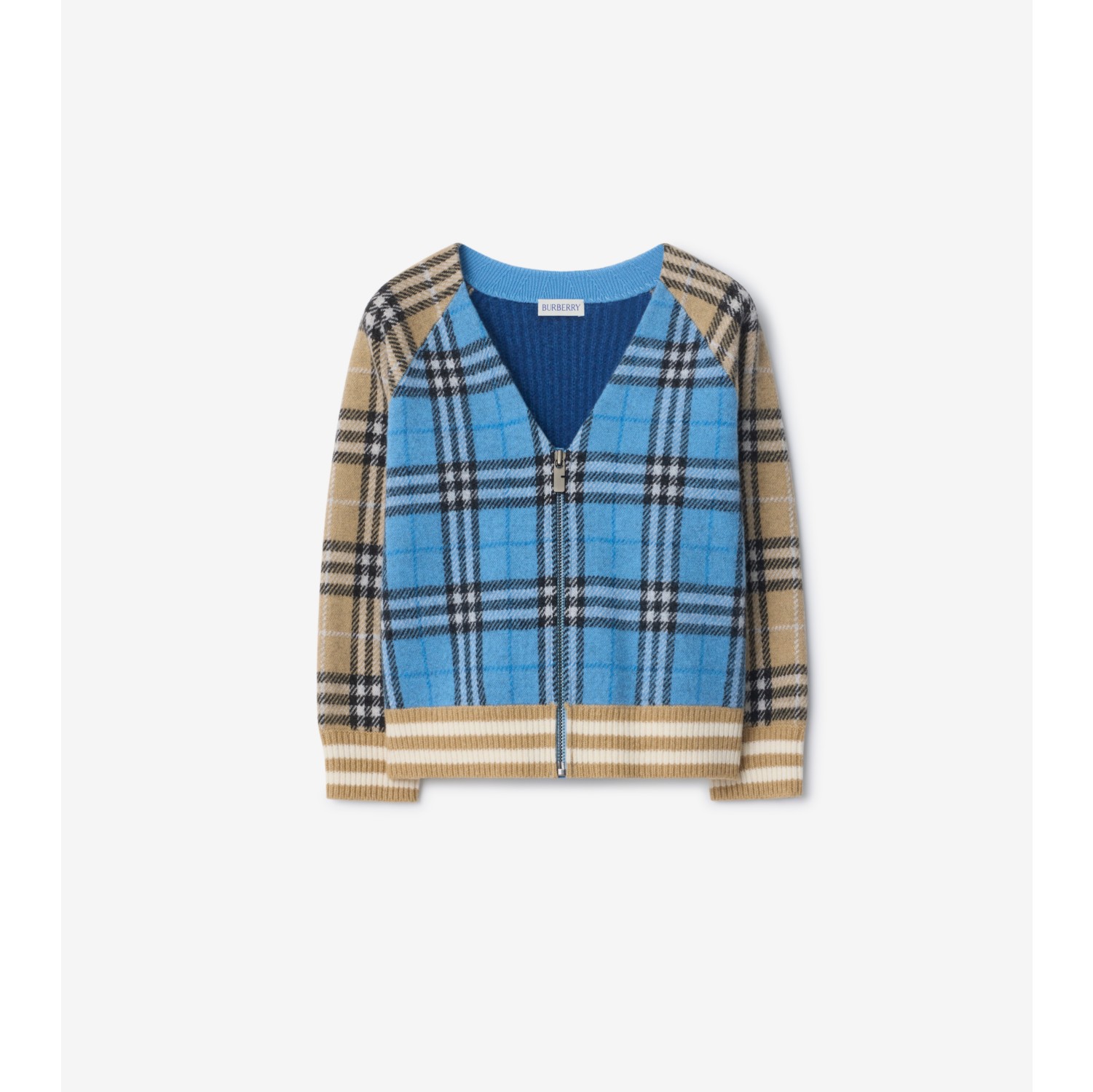 格纹羊毛拉链开衫