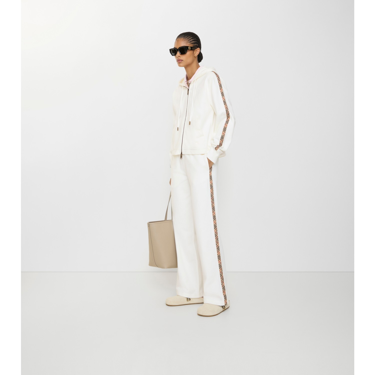 格纹装饰棉质运动裤