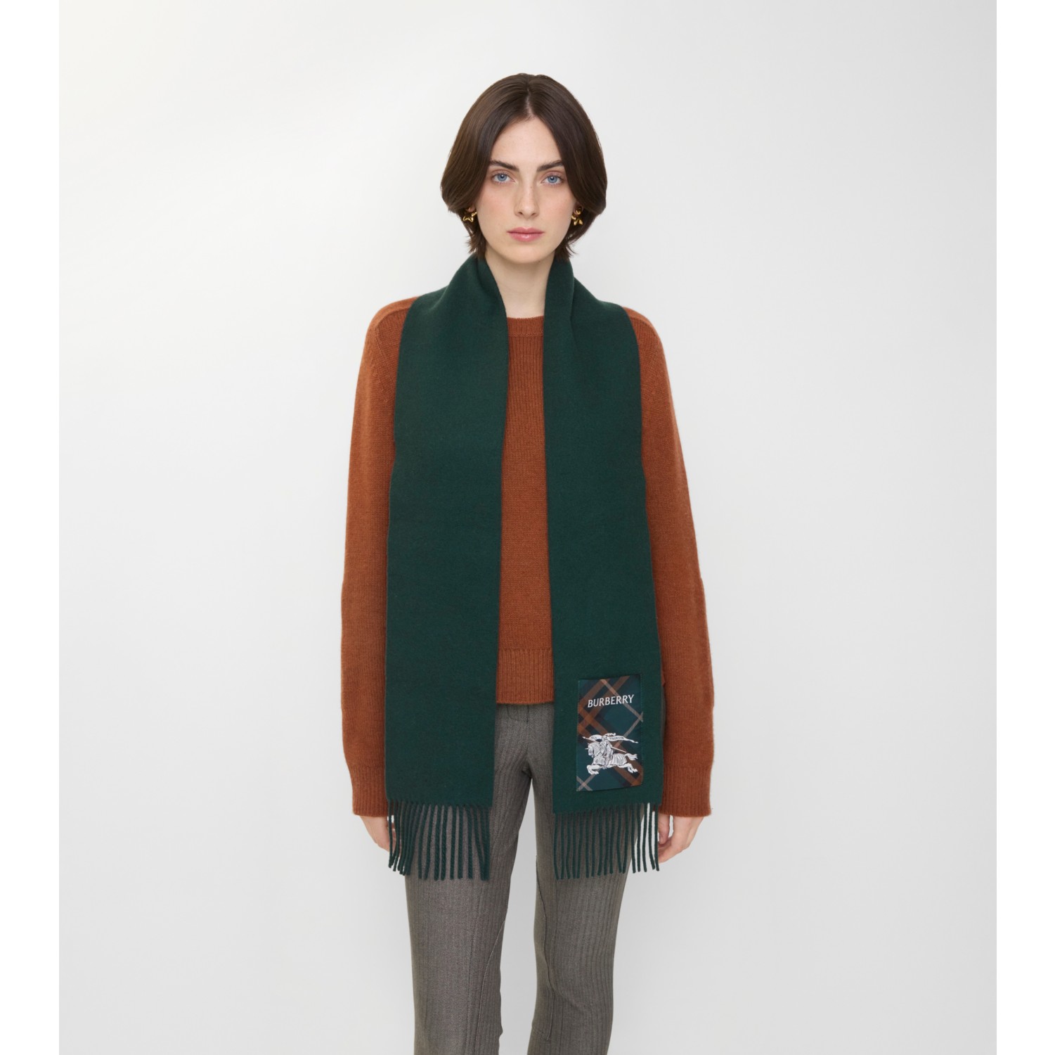 格纹标签羊绒围巾