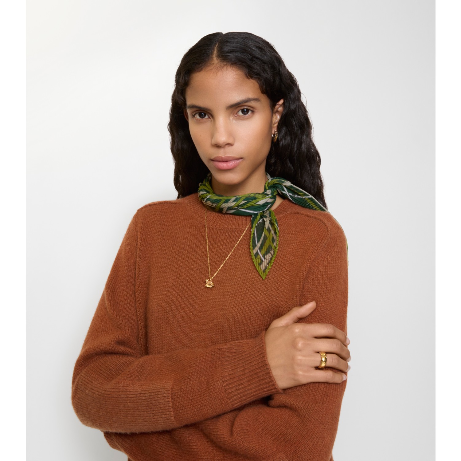 腰带格纹丝质雪纺围巾