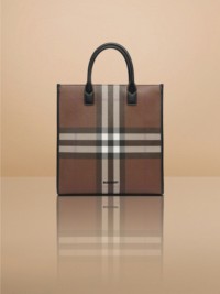 Check and Leather Slim Tote