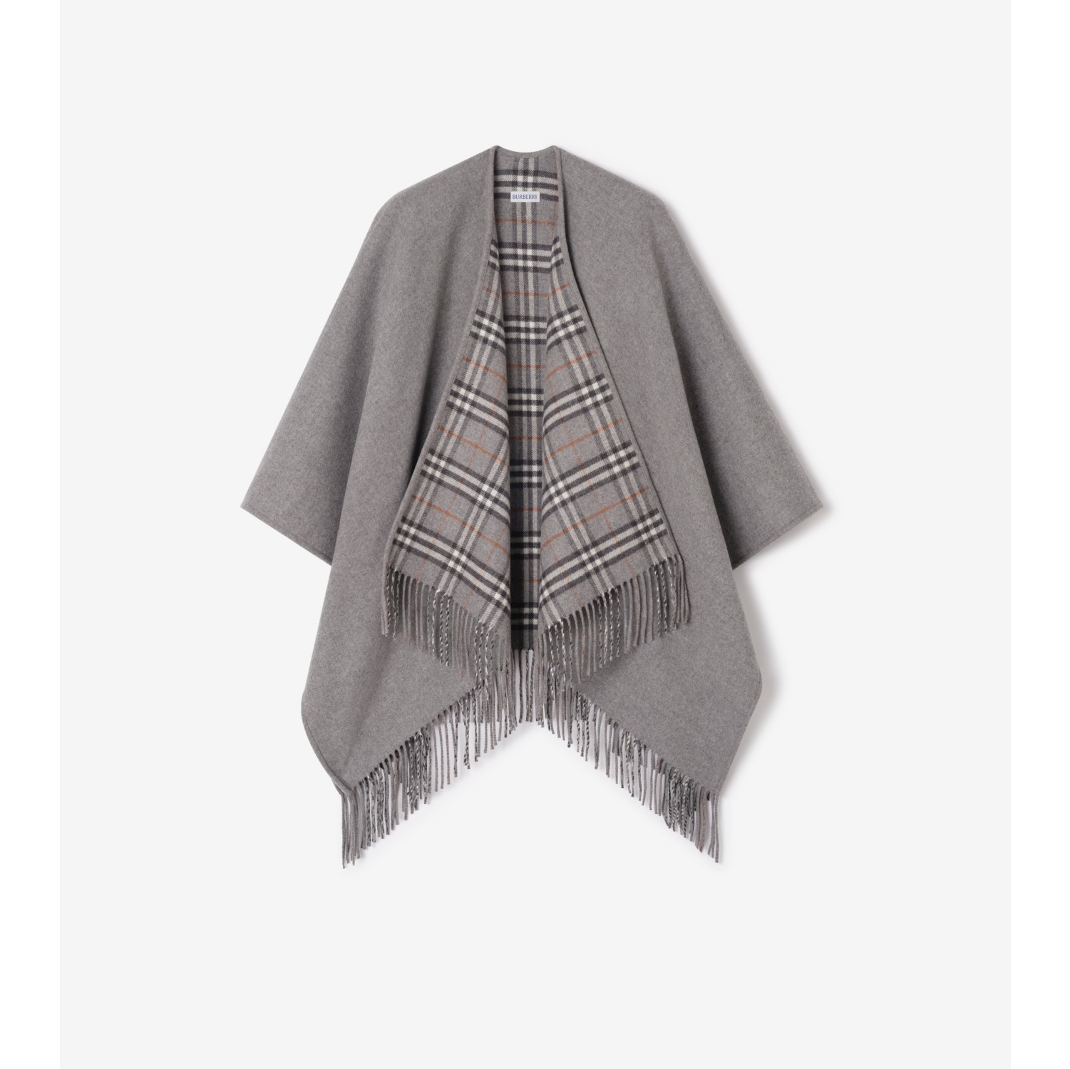 双面两穿格纹羊毛斗篷