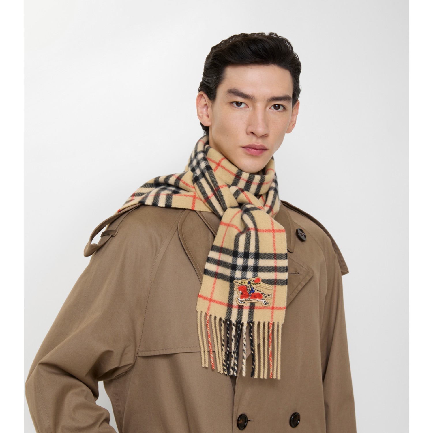 窄版格纹羊绒围巾