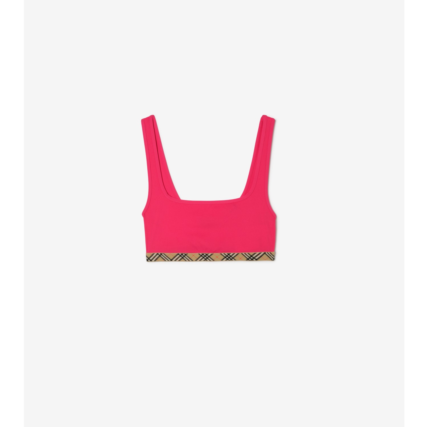 格纹饰边比基尼上衣