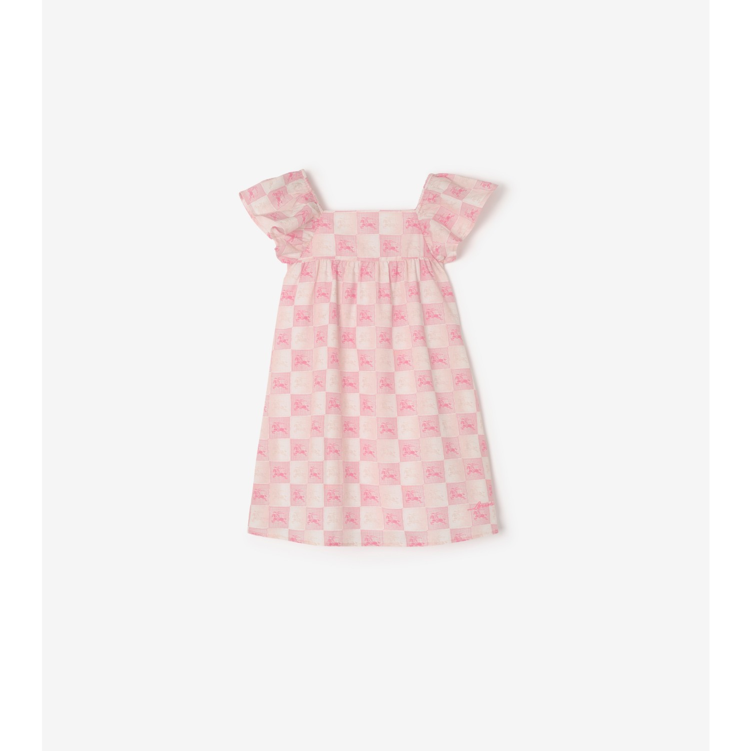 马术骑士徽标棋盘格印花棉质连衣裙