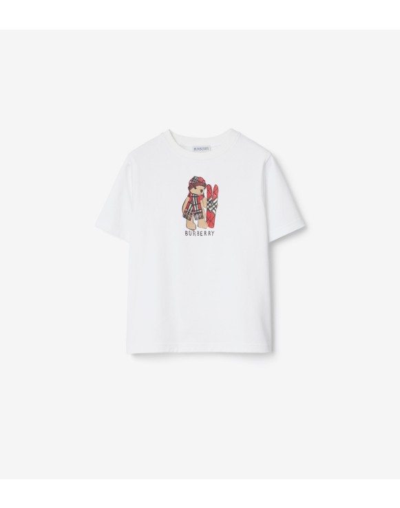 滑雪泰迪熊印花棉质 T 恤衫