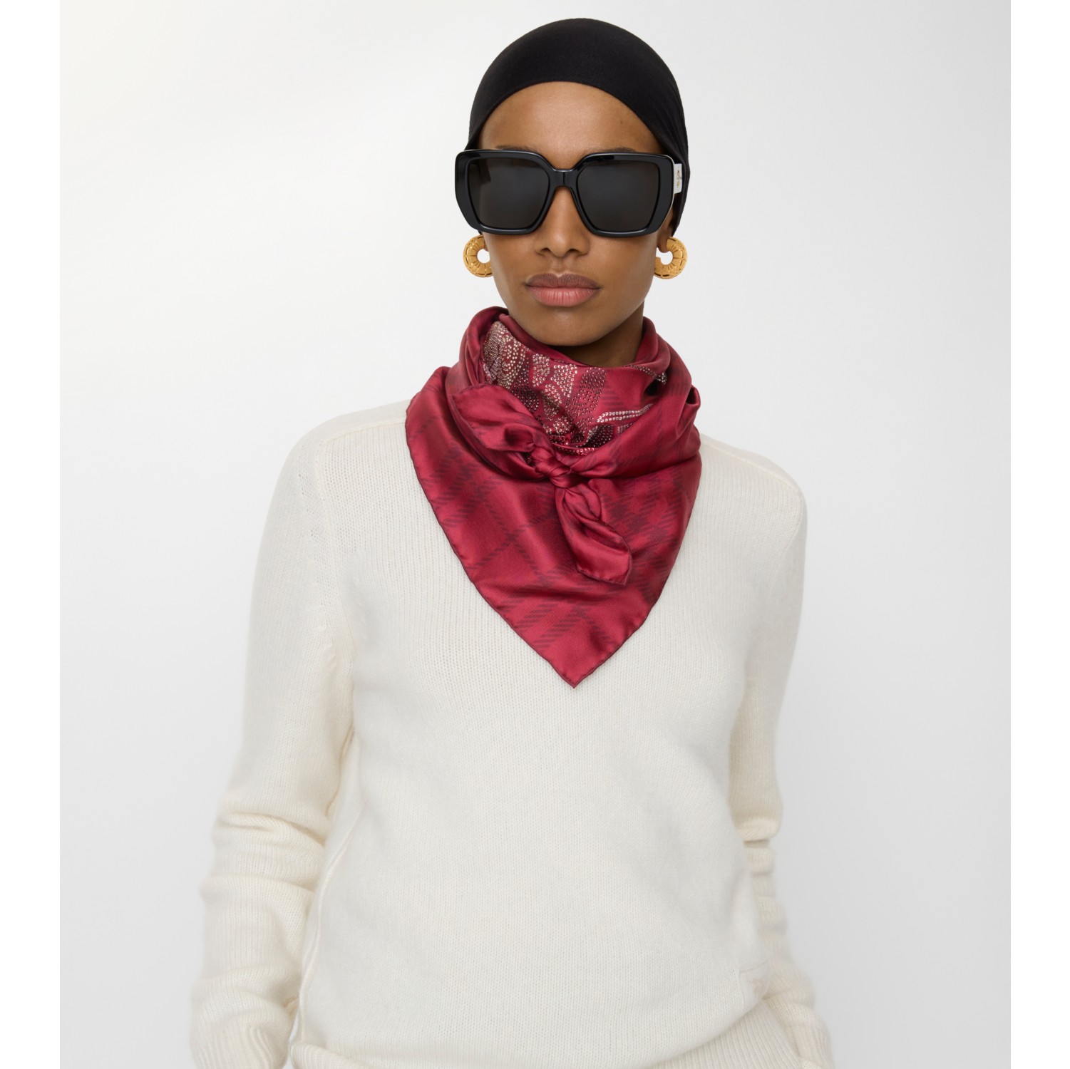 人造水晶马术骑士徽标拼格纹丝巾