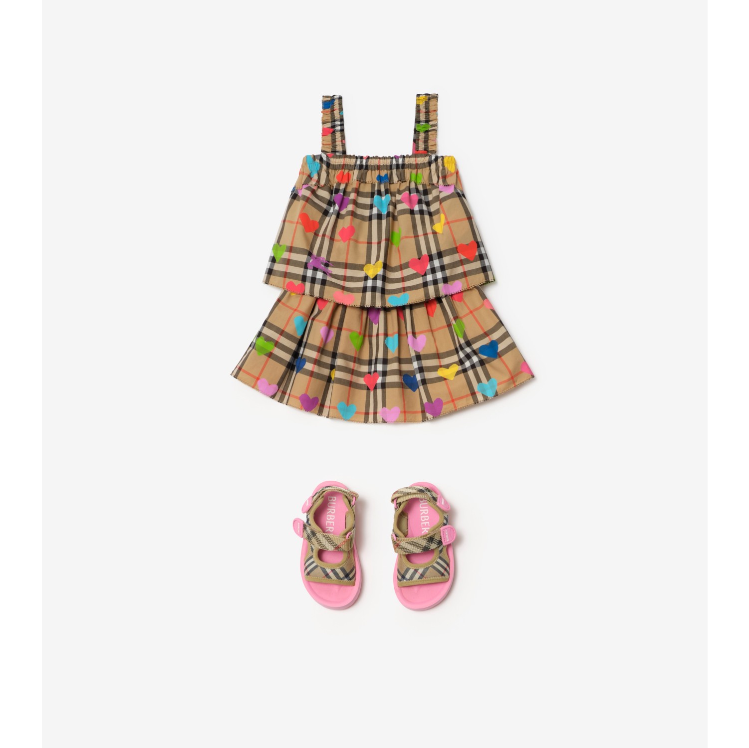 心形图案拼格纹棉质半裙