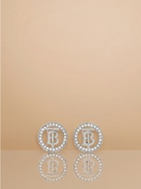 Crystal Detail Palladium-plated Monogram Motif Earrings