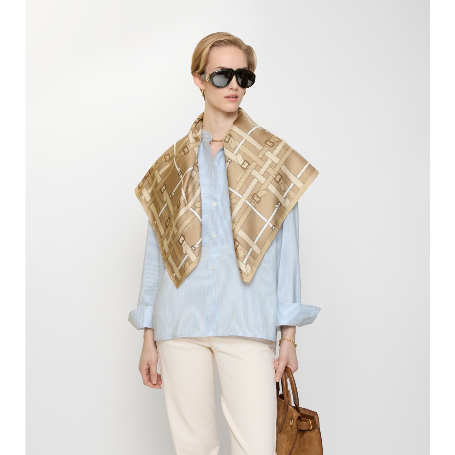 腰带格纹印花丝巾