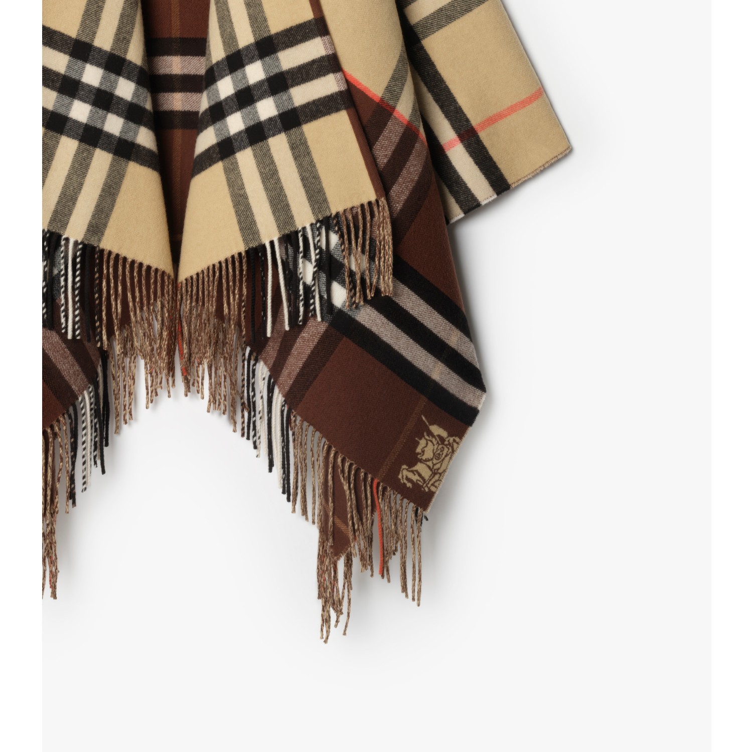 对比感格纹羊绒羊毛混纺斗篷