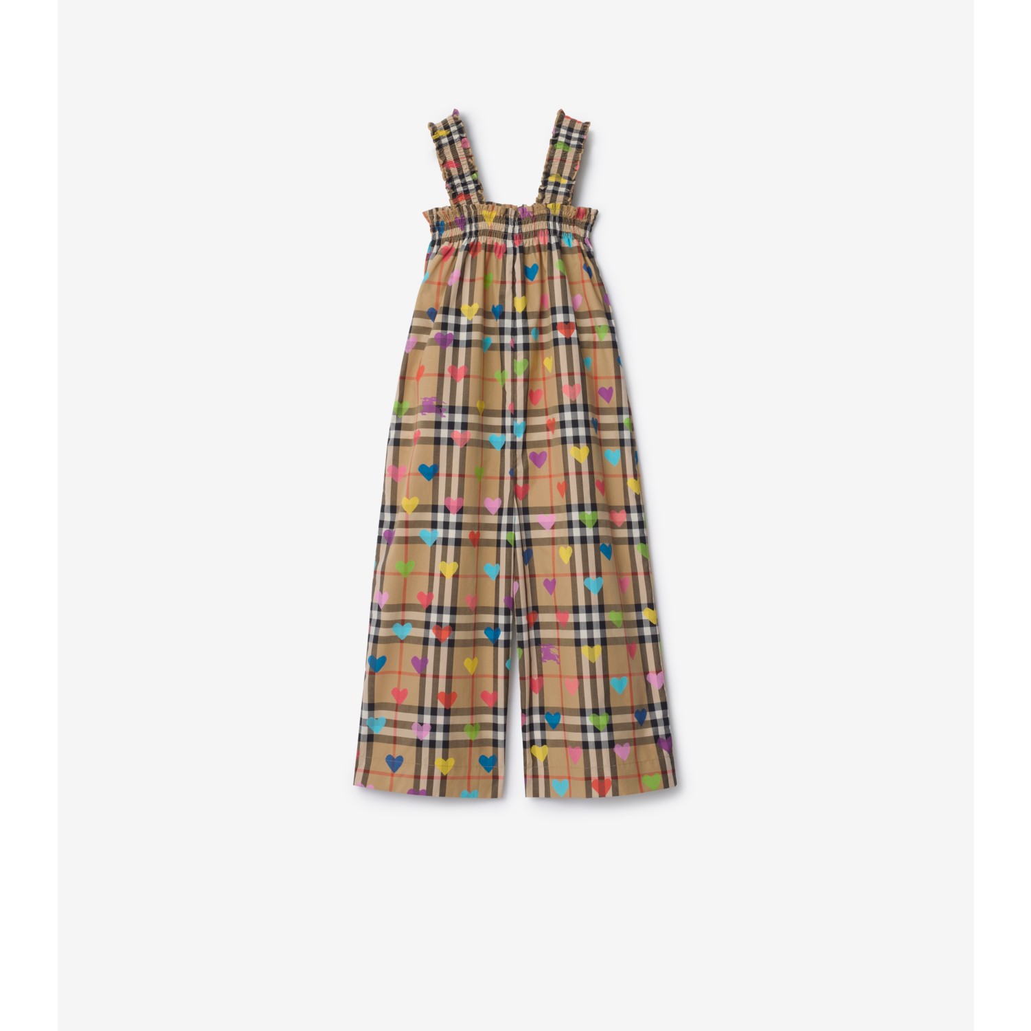 心形图案拼格纹棉质连体裤