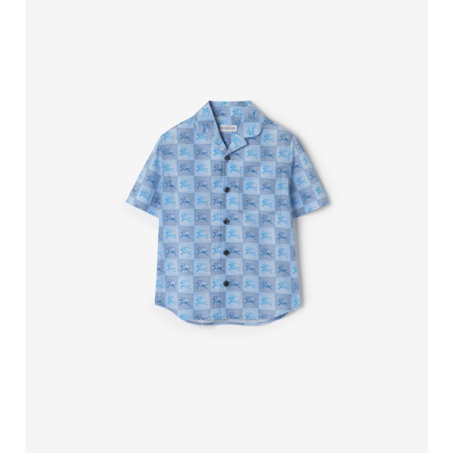 马术骑士徽标棋盘格印花棉质衬衫