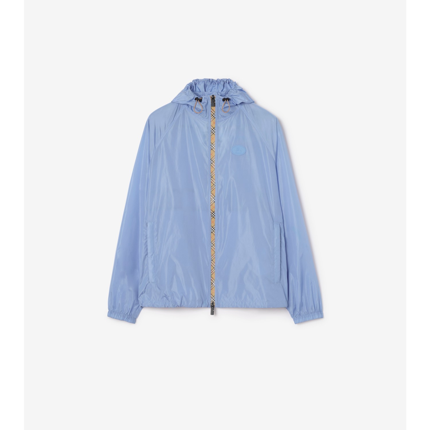 格纹饰带尼龙连帽外套