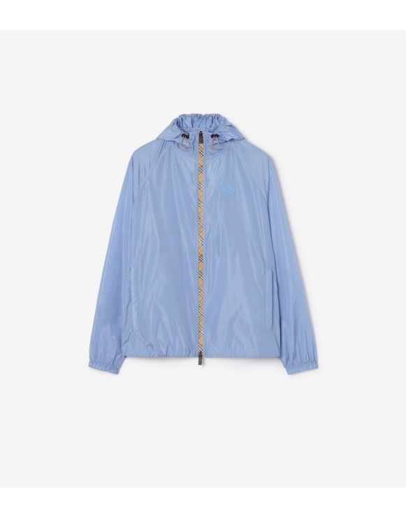 格纹饰带尼龙连帽外套