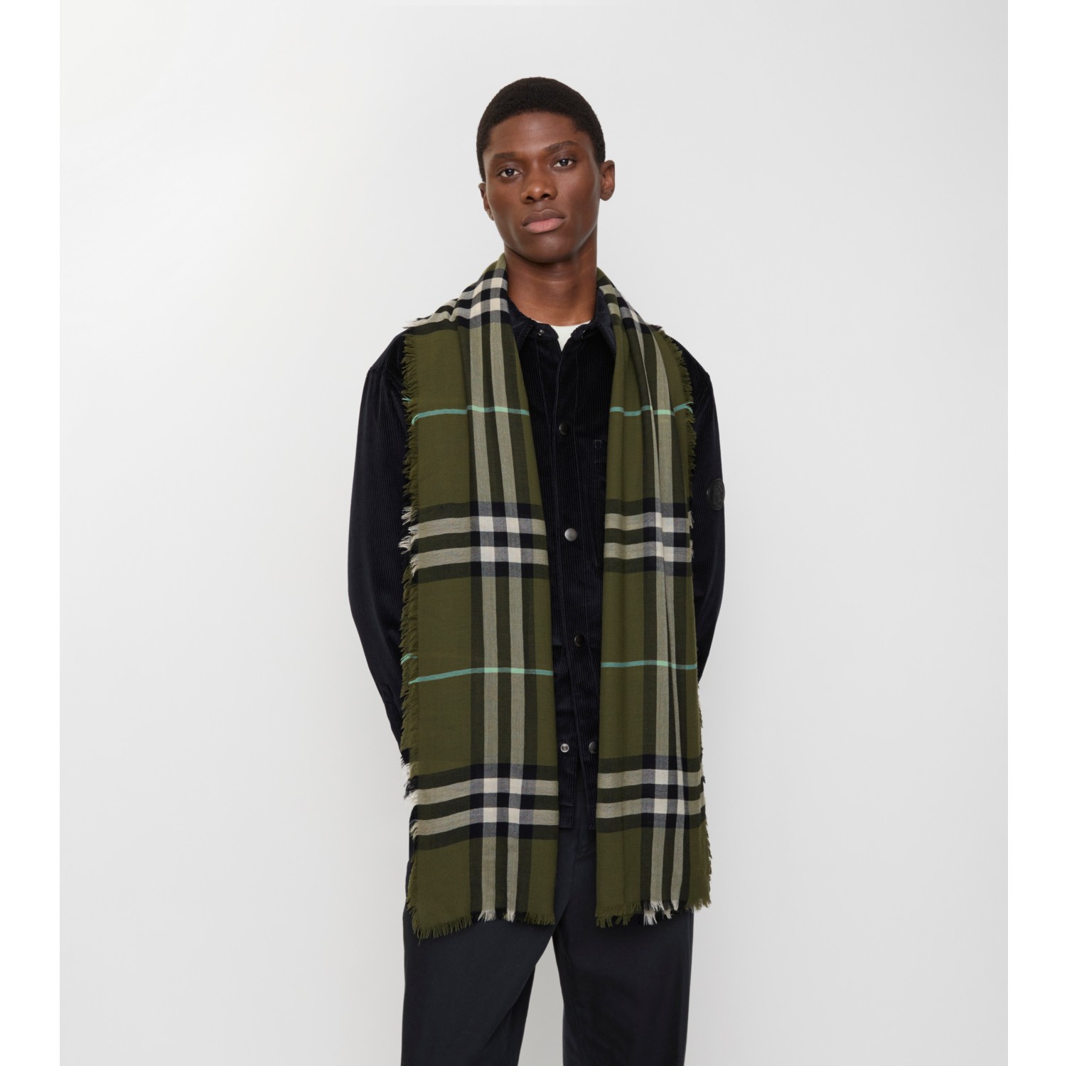 宽版格纹羊毛围巾