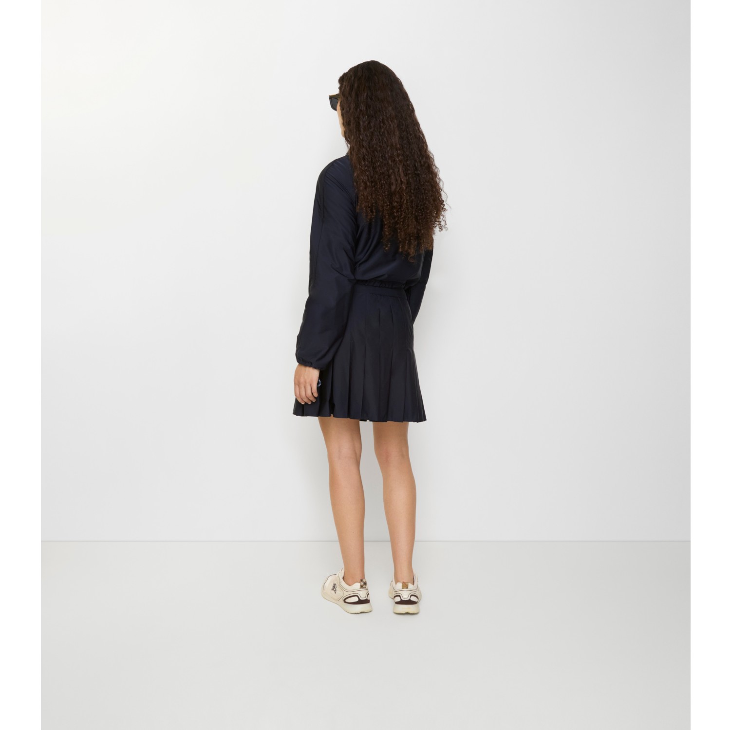 褶饰弹力尼龙迷你半裙