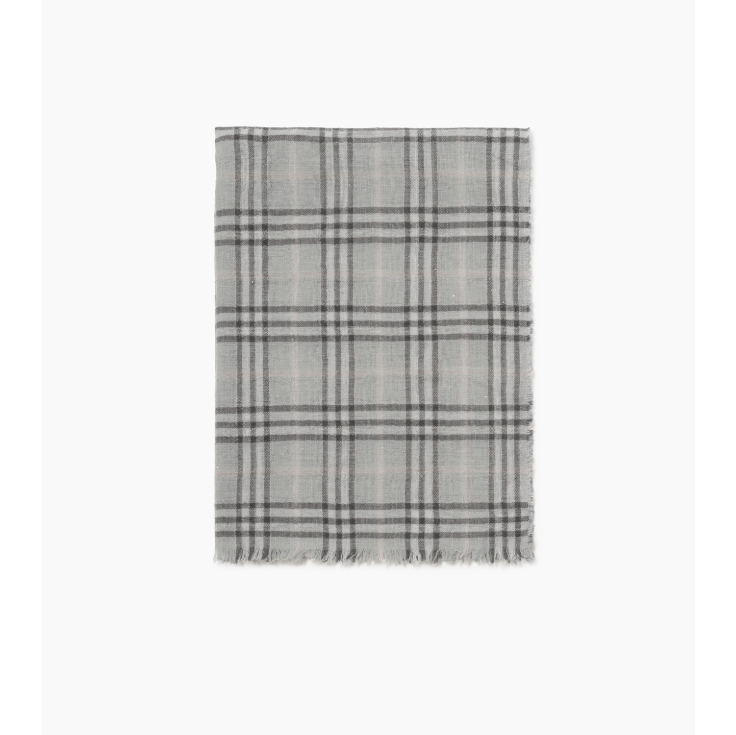 宽版格纹丝毛混纺围巾