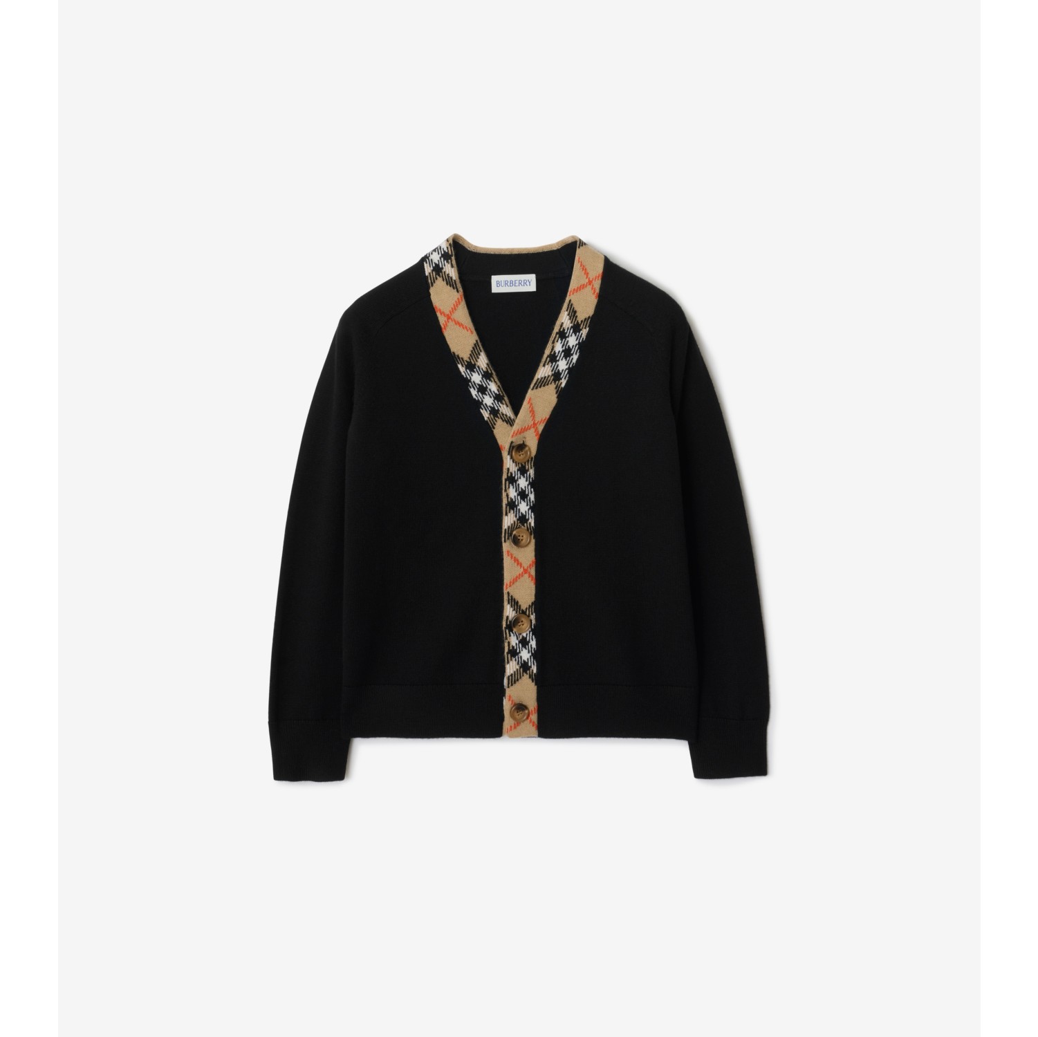 格纹饰边羊毛开衫