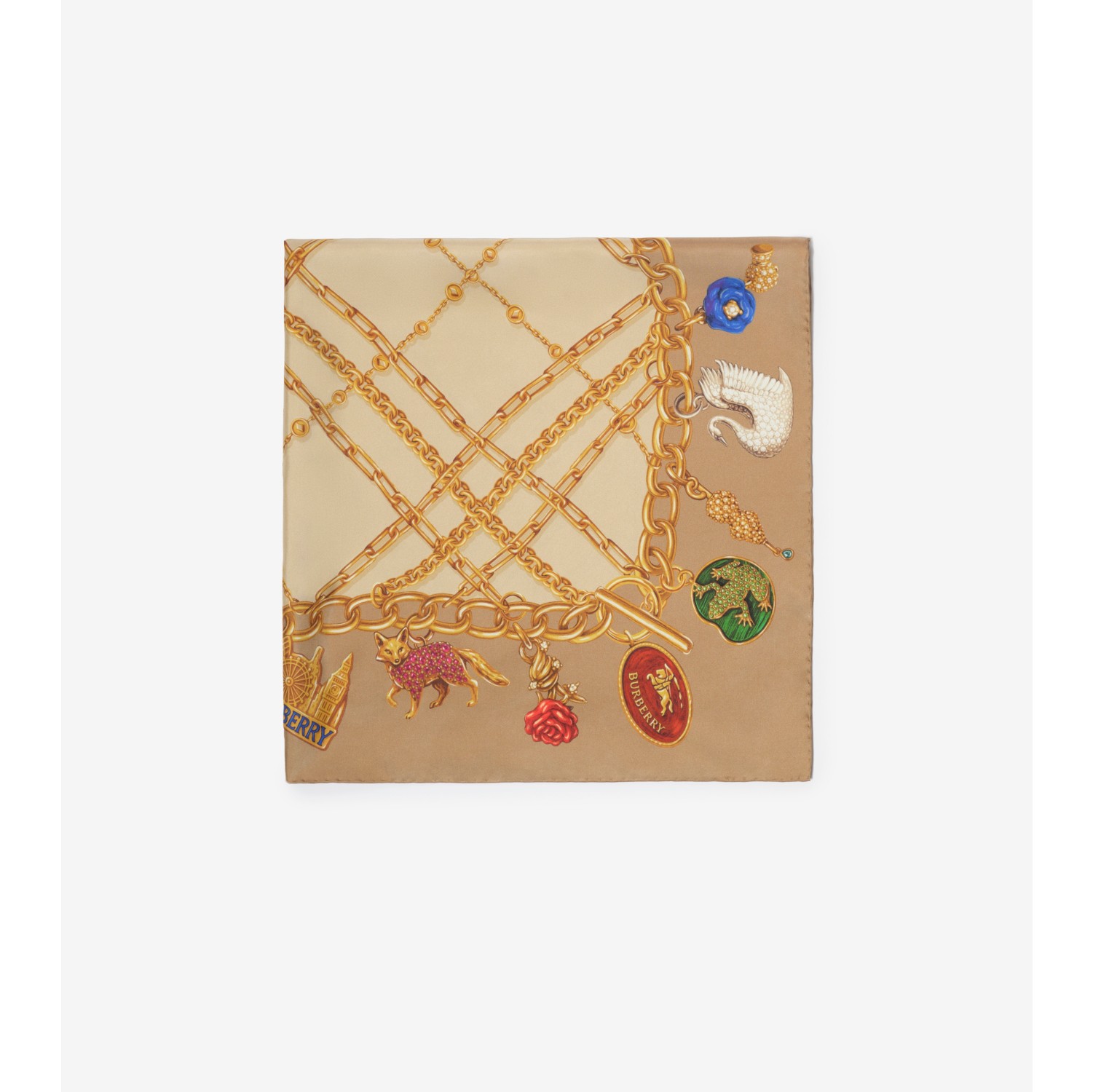 格纹吊饰印花丝巾