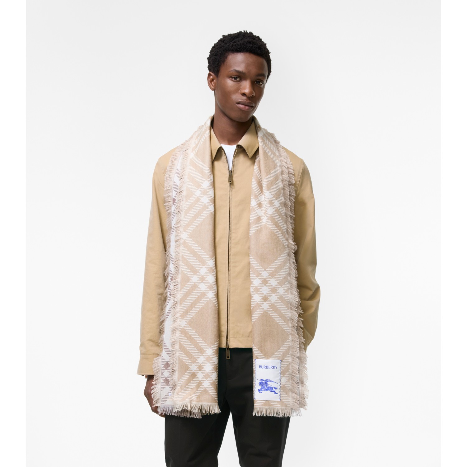 渐变格纹丝毛混纺围巾