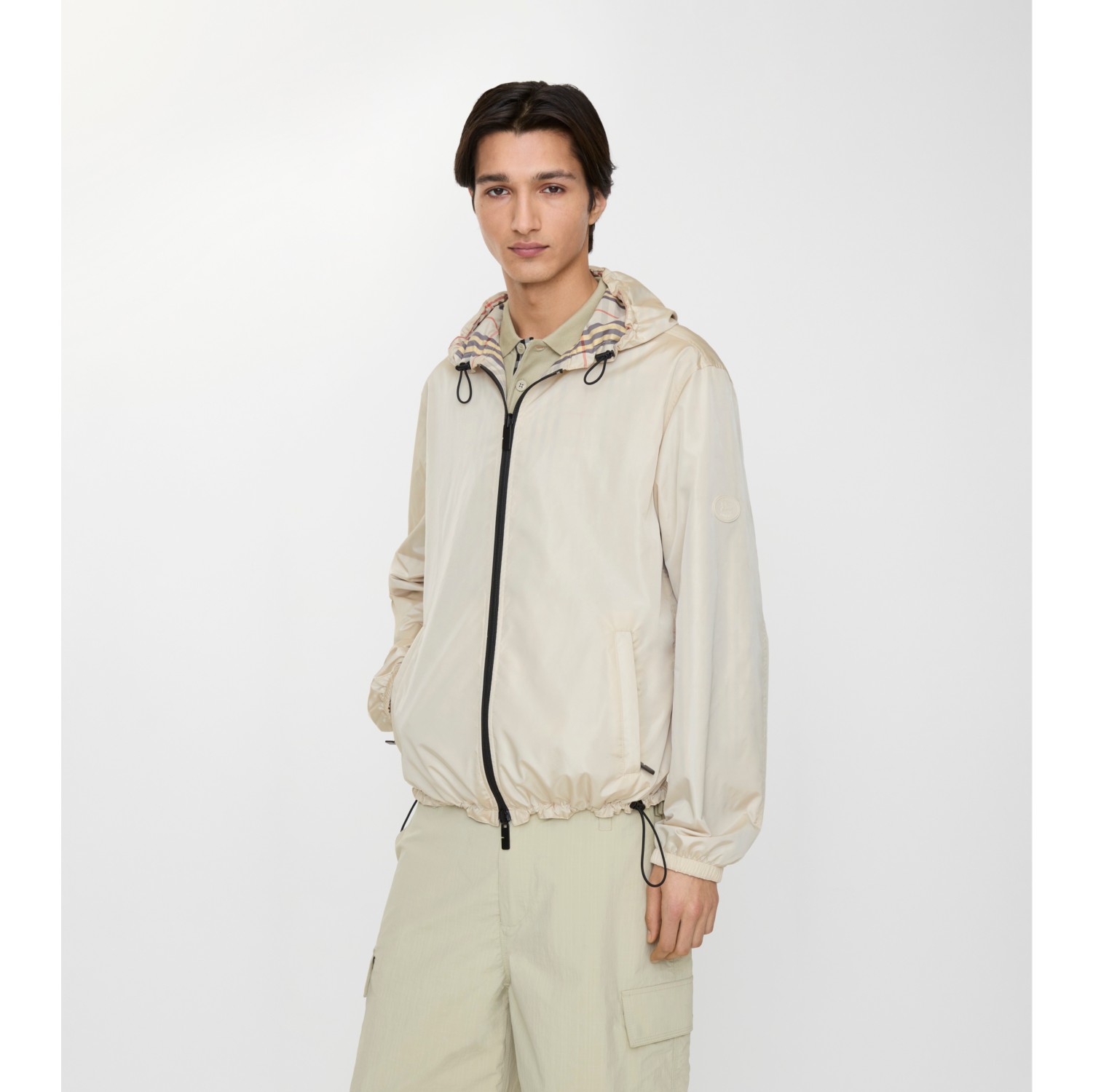 双面两穿格纹连帽外套