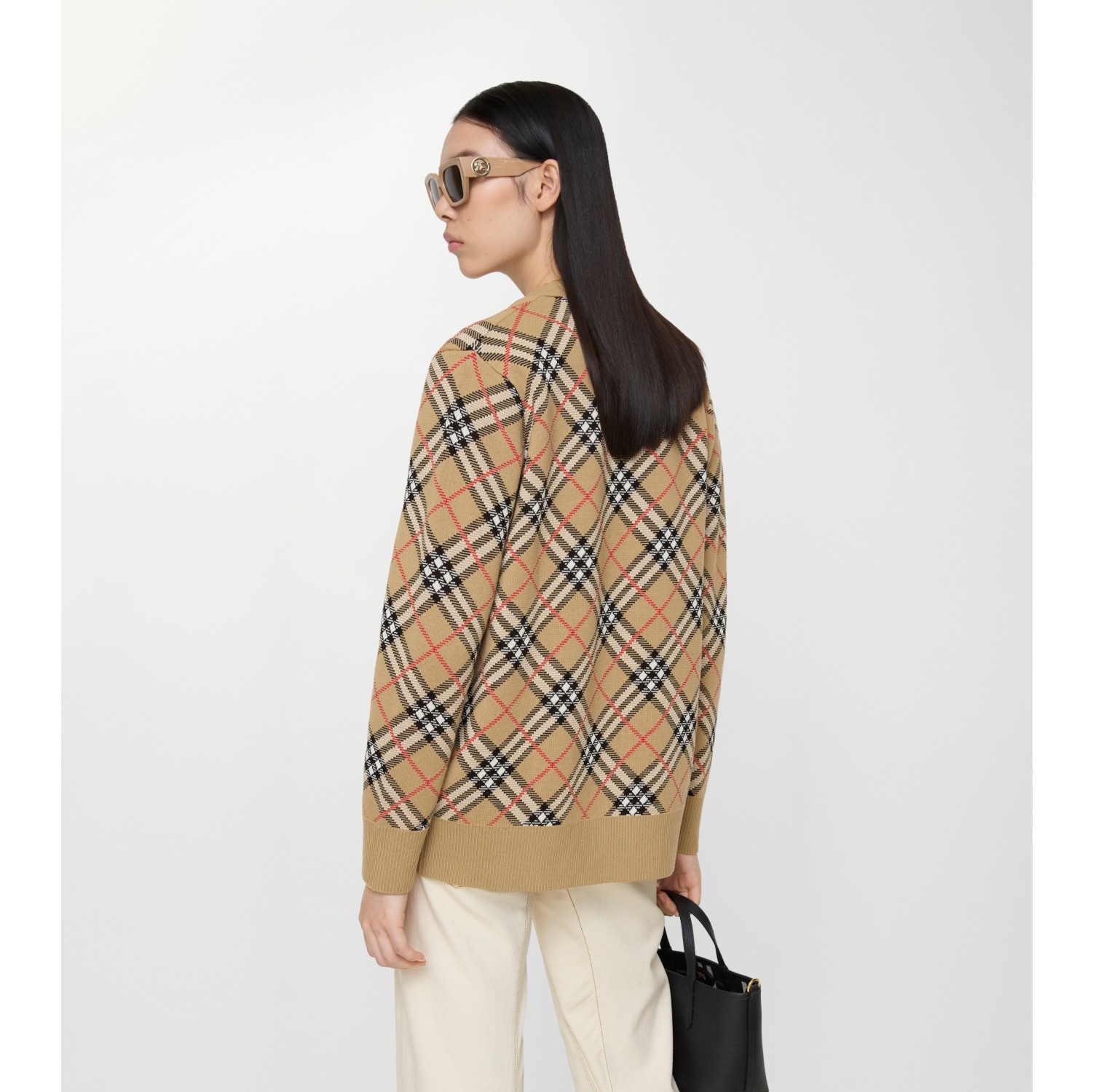 格纹棉毛混纺开衫