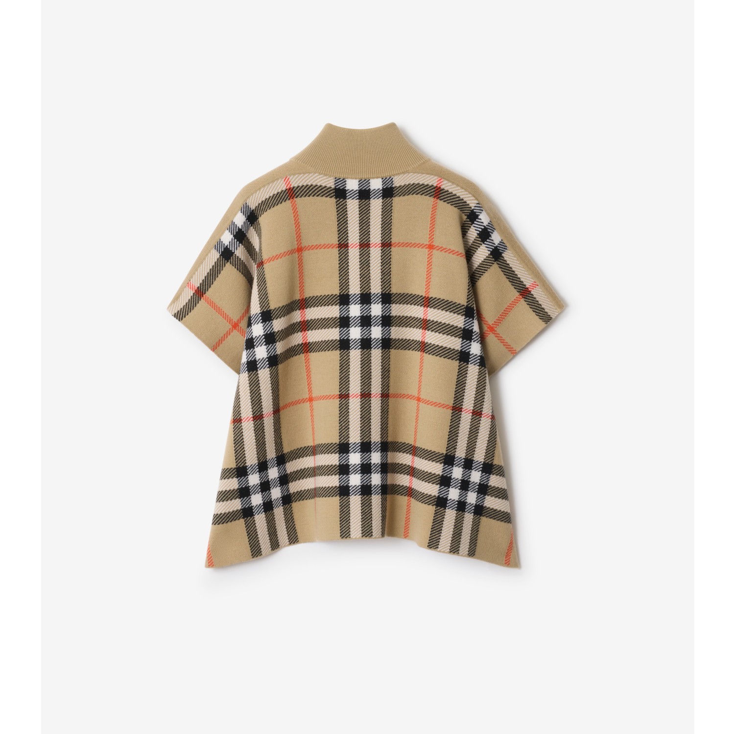 双面两穿格纹羊毛斗篷