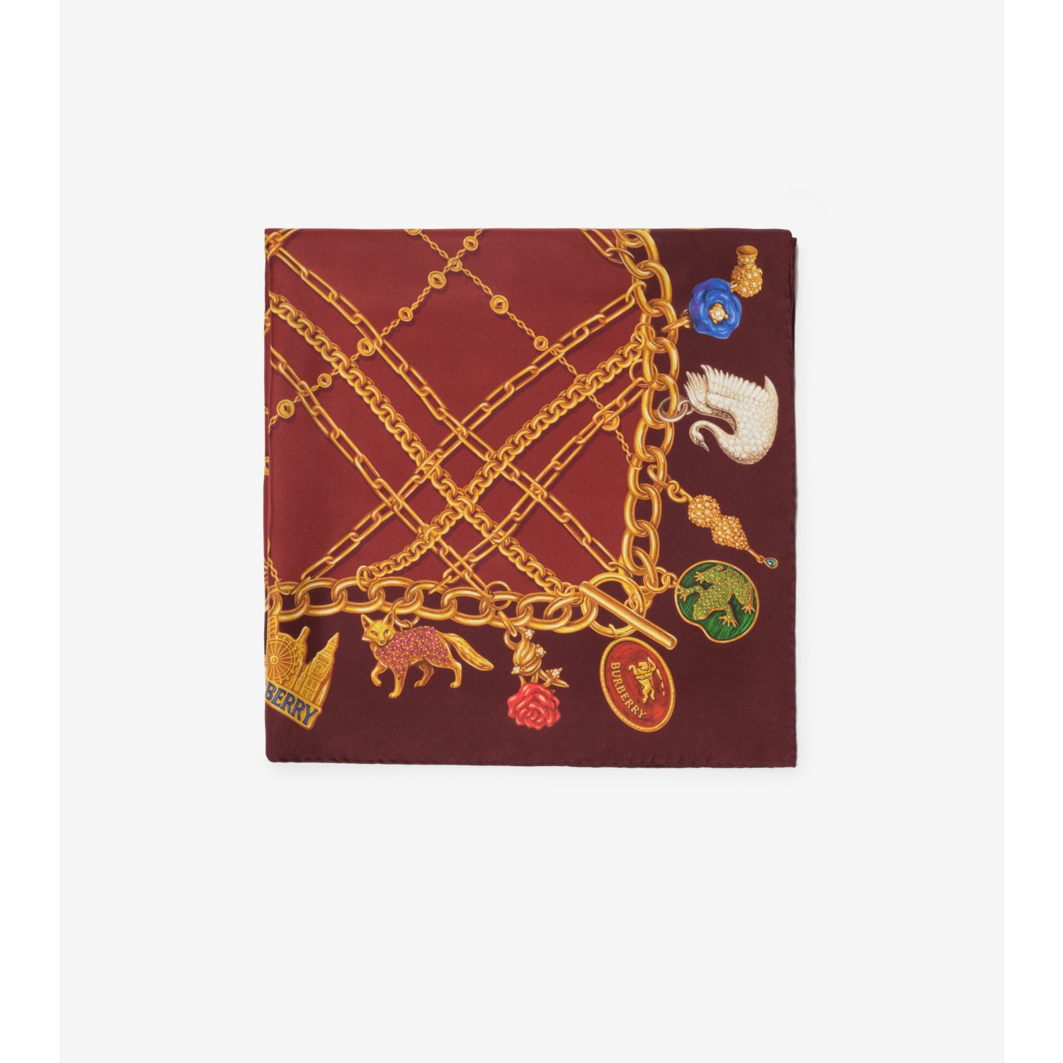 格纹吊饰印花丝巾