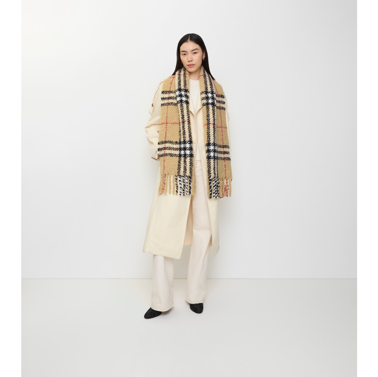 格纹羊驼毛混纺花呢围巾