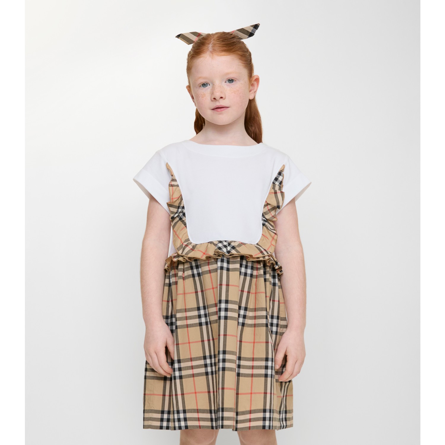 格纹装饰弹力棉质连衣裙