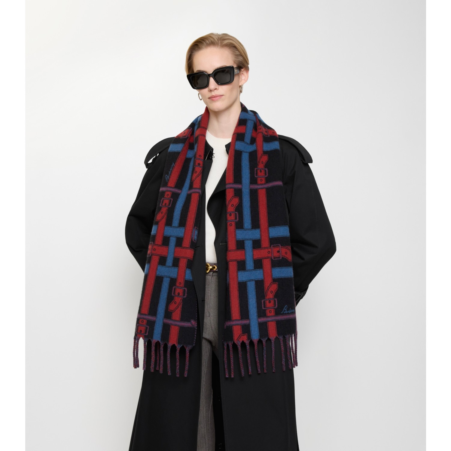 腰带格纹羊绒围巾