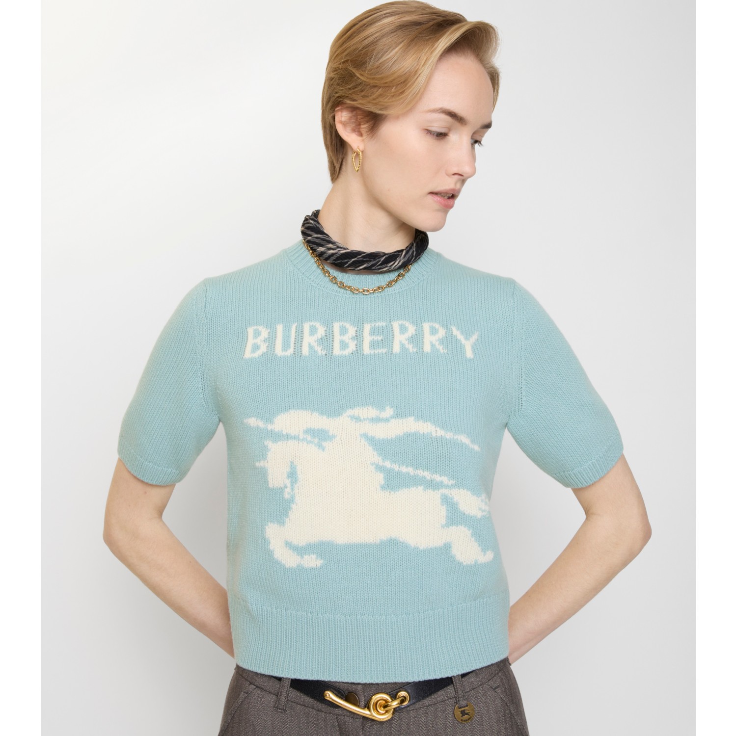 马术骑士徽标羊毛羊绒混纺上衣