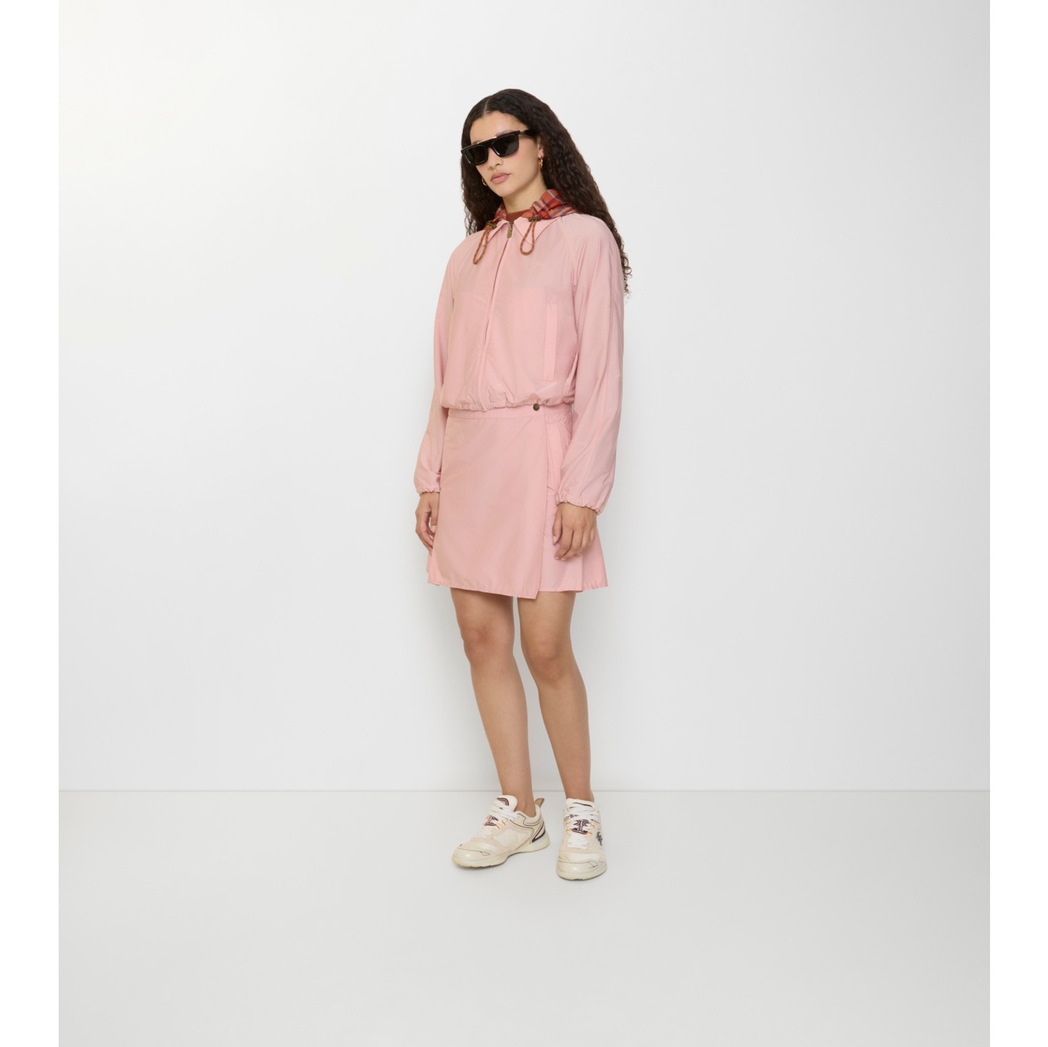 褶饰弹力尼龙迷你半裙