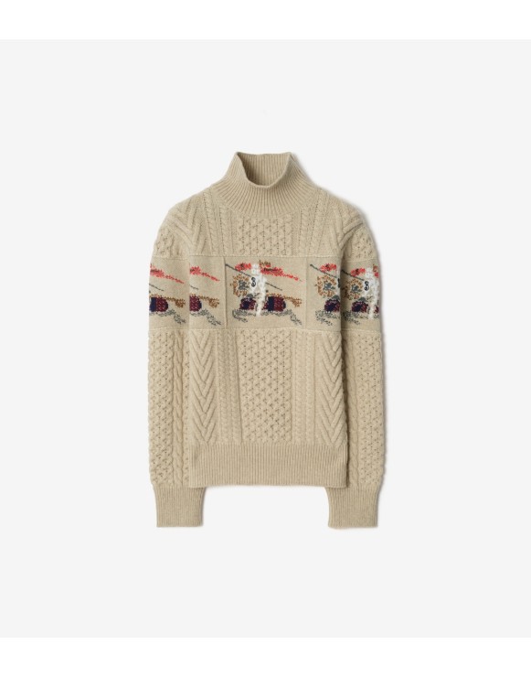 马术骑士徽标阿兰针织羊毛衫