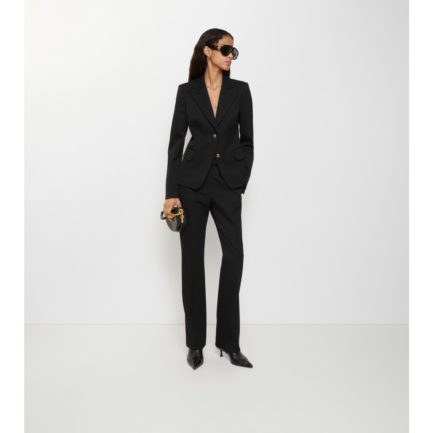 粒纹羊毛量裁长裤