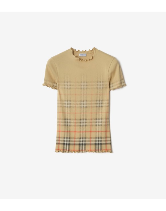 渐变格纹弹力棉质上衣