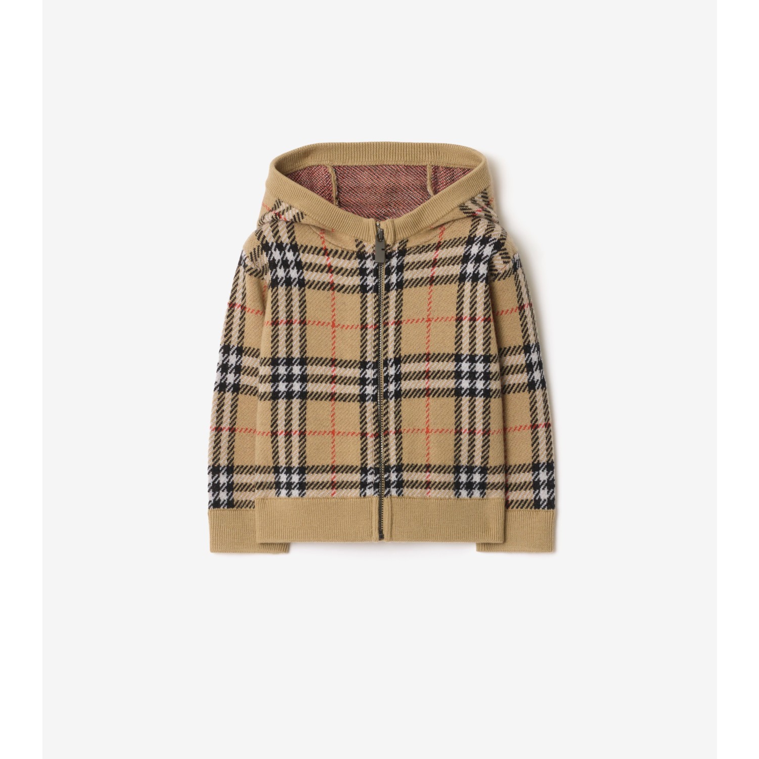 格纹羊毛拉链连帽衫