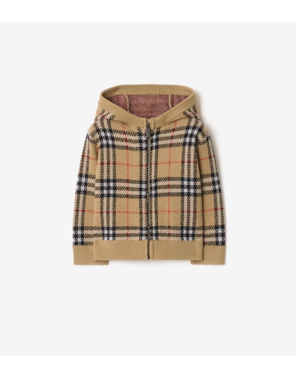 格纹羊毛拉链连帽衫