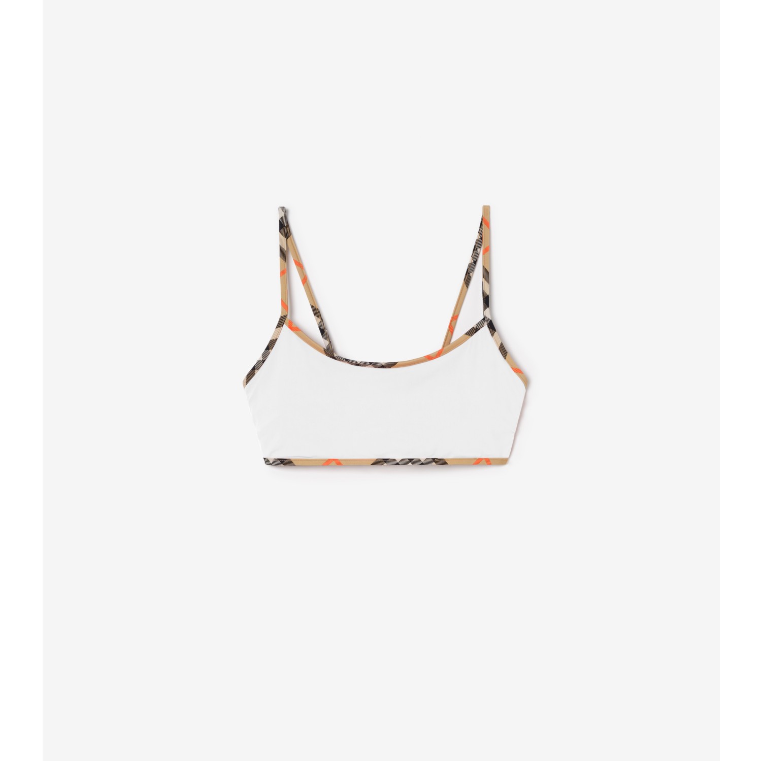 格纹饰边比基尼上衣