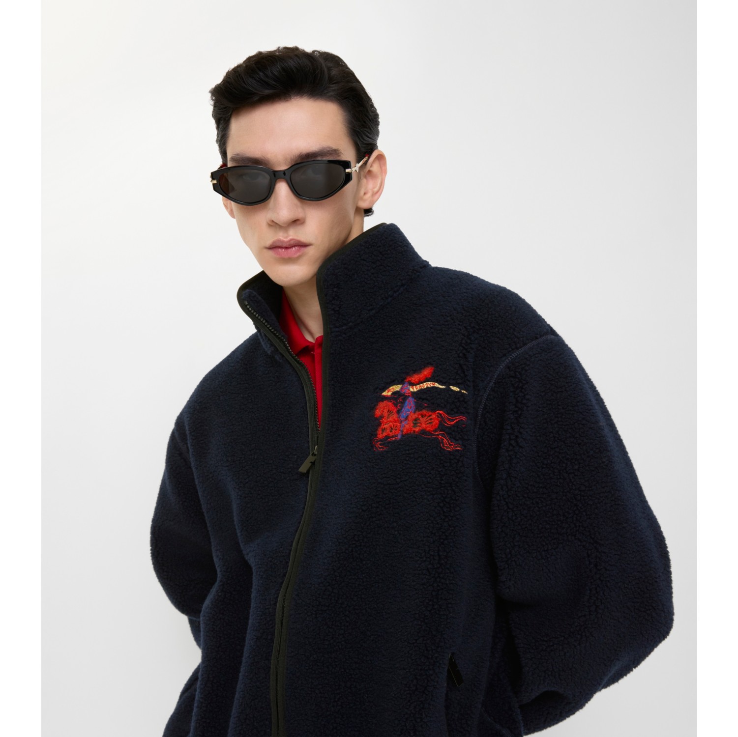 马术骑士徽标羊毛羊绒混纺绒头夹克